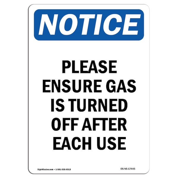 Sign, 5" H, 3.5" W, Please Ensure Gas Is Turned Off Sign, Portrait, NS-D-35-V-17445-10PK